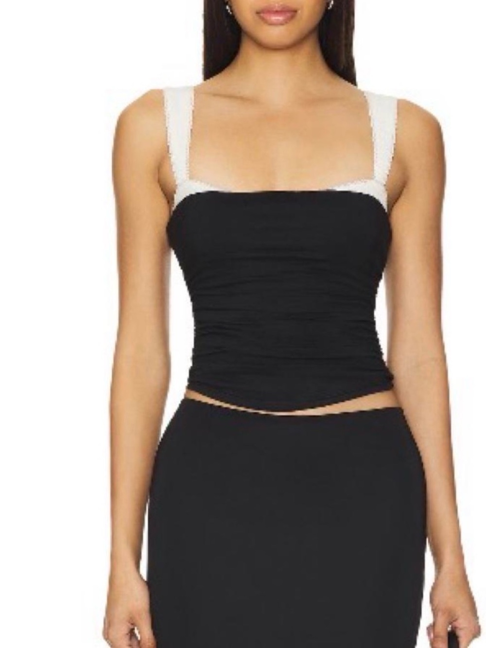 Free People Two Tone Tank Top Square Neck Wide Strap Black & White Size XS New